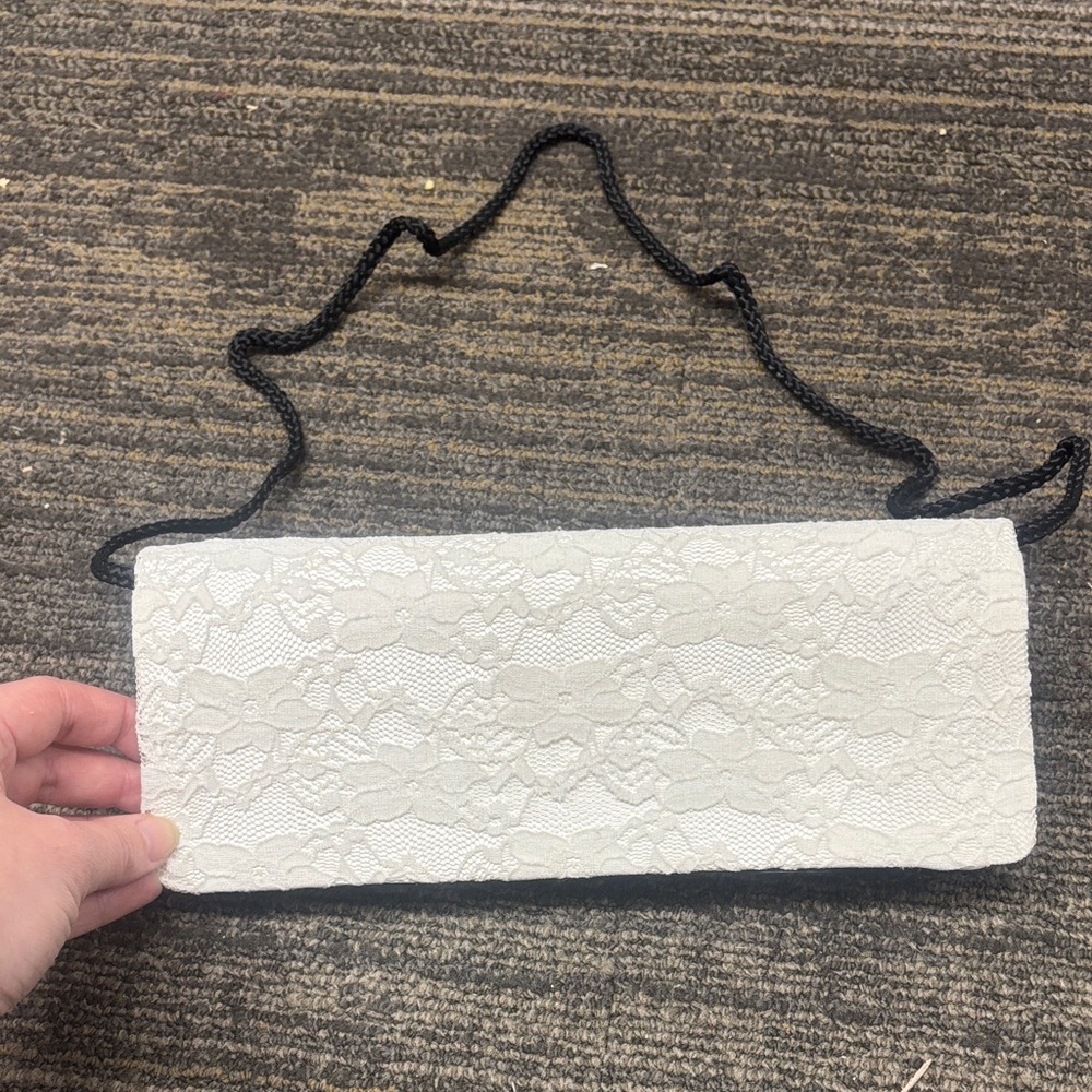 Benjamin Walk White Lace Clutch with Black Strap or Silver Strap